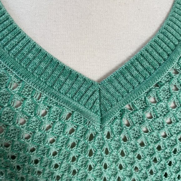 BCBGMAXAZRIA Large Dusty Jade Green KENT V Neck Sweater Open Knit Pullover - Picture 3 of 15